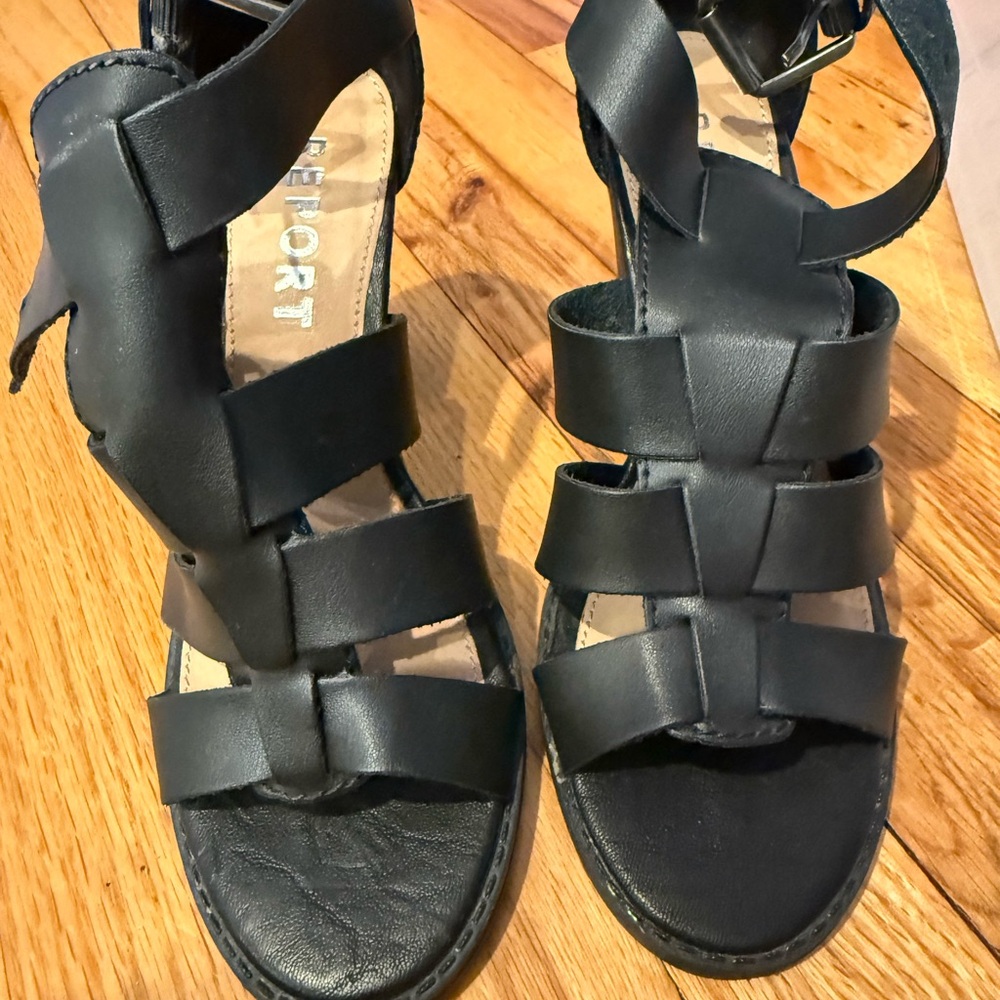 Black Leather Sandals with Buckle